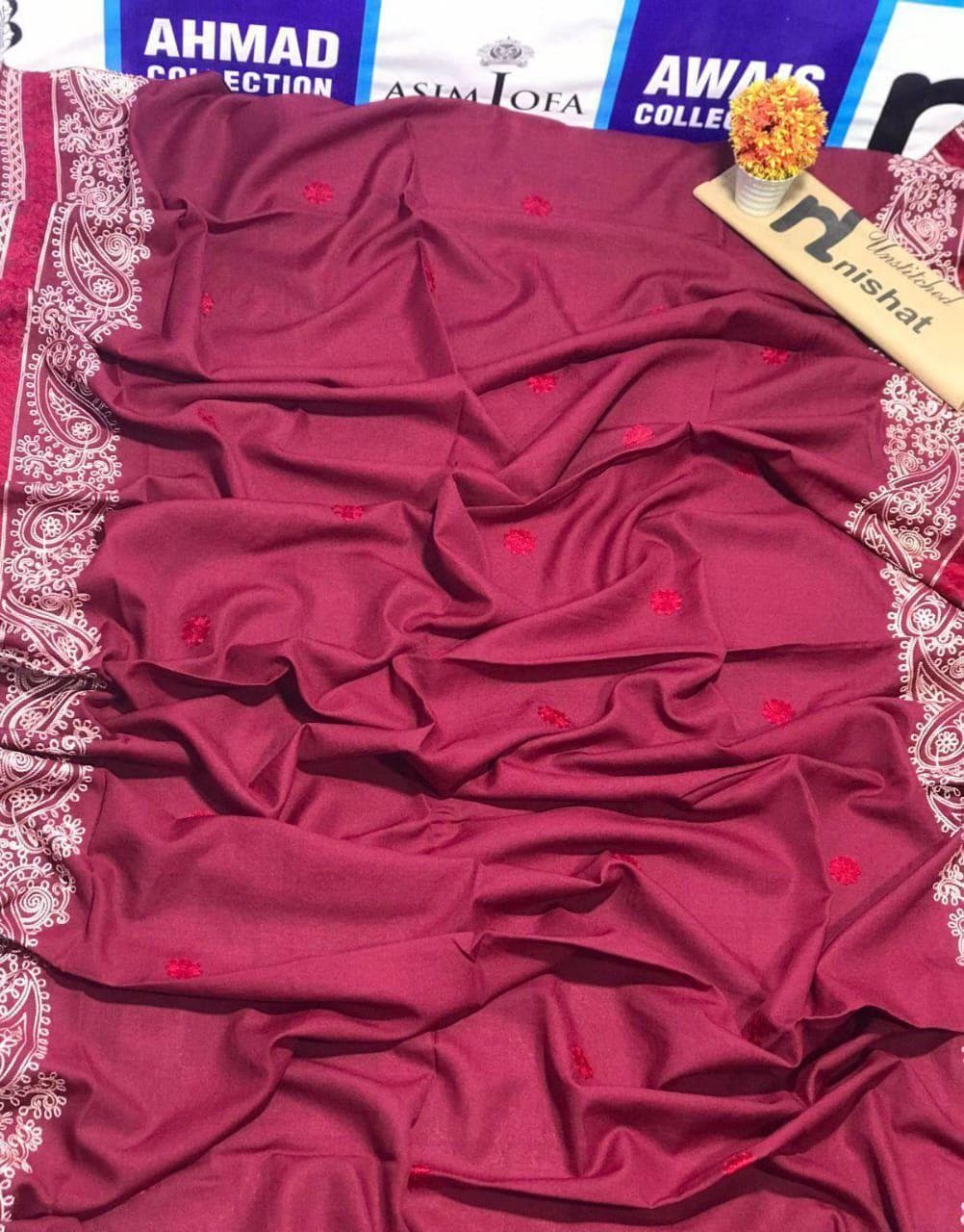 Swiss Embroidered Pink Shawl for Women