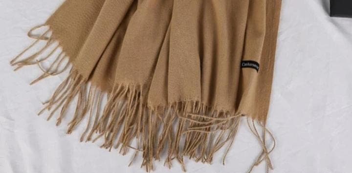 Premium Cashmere Shawl Beige Winter Warm Elegant Fringe