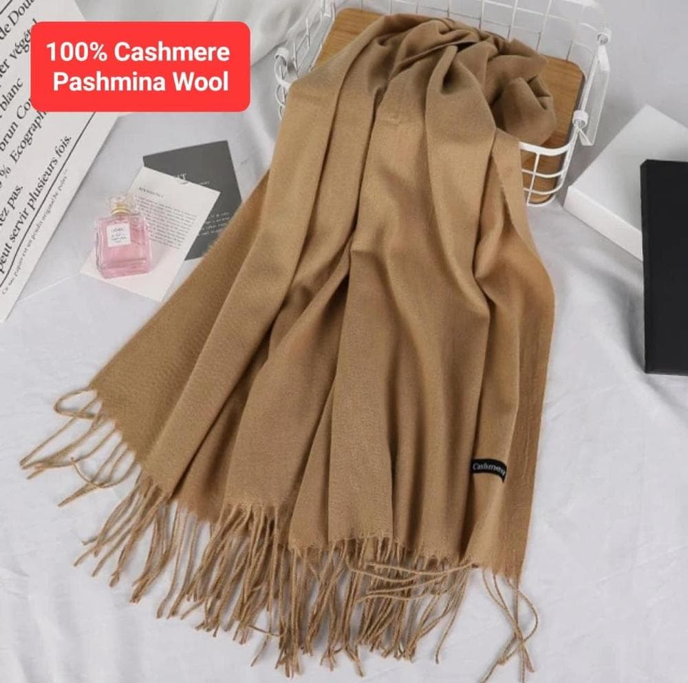 Premium Cashmere Shawl Beige Winter Warm Elegant Fringe