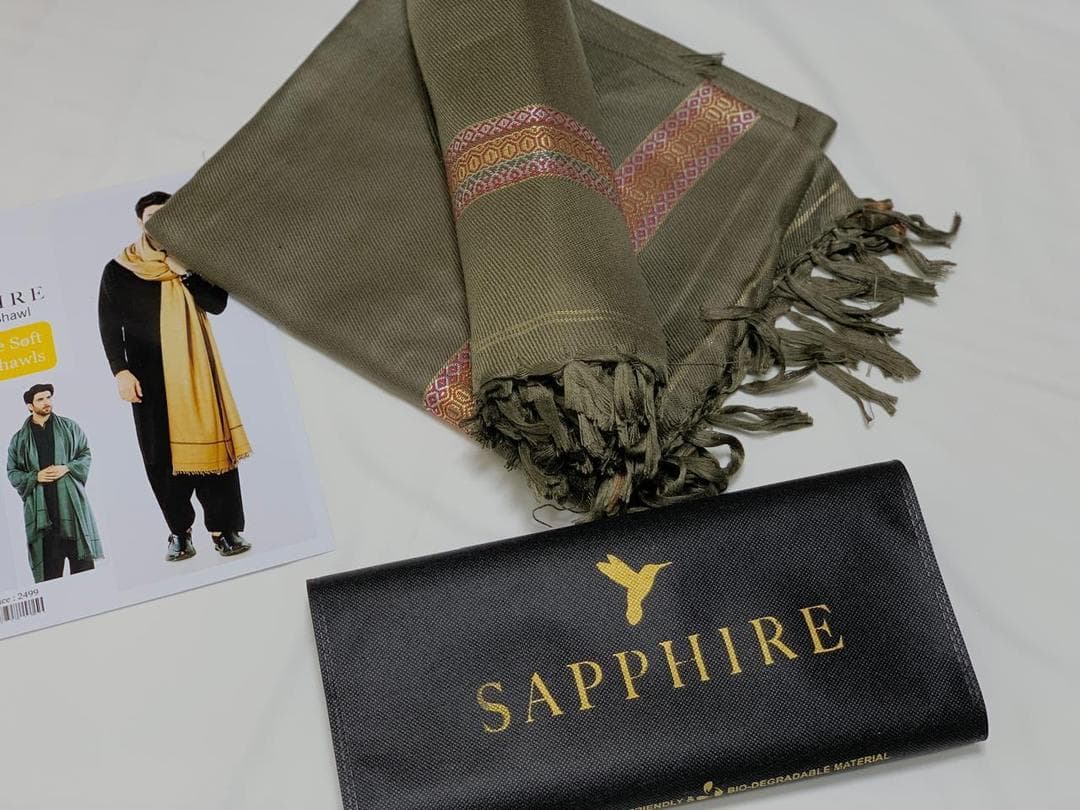 Olive Green Wool Shawl for Men 2.5 Gaz