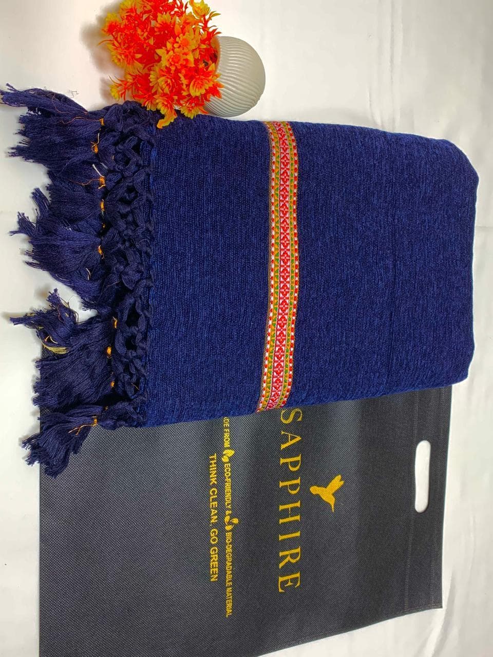Sapphire Gents Velvet Shawl Deep Blue Embroidered Border