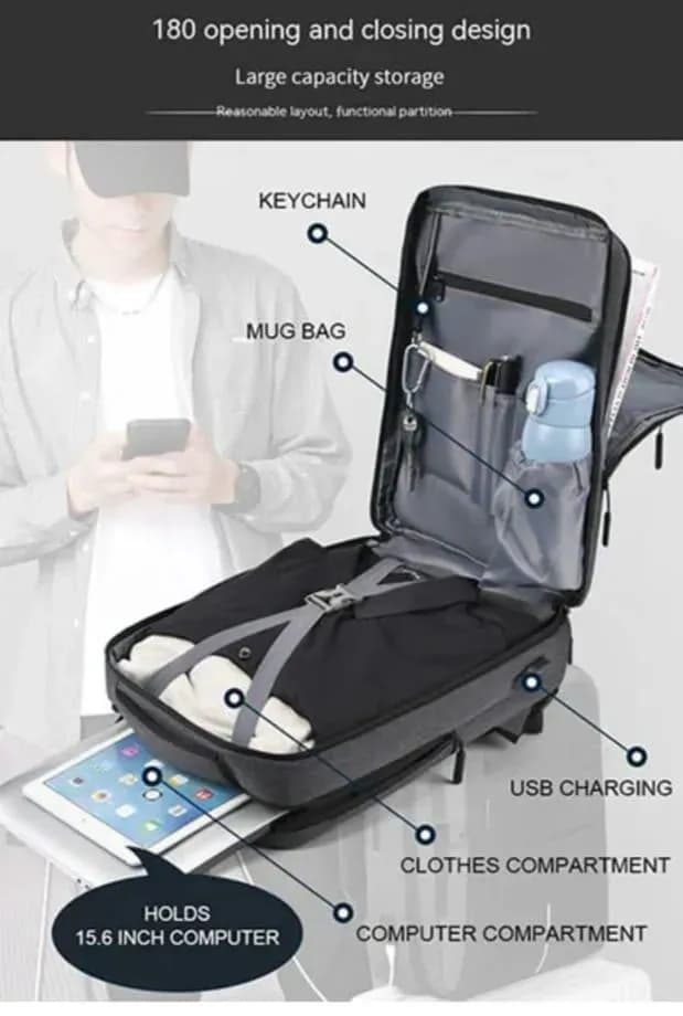 Expandable Large Capacity Backpack with USB Charging & Computer Compartment