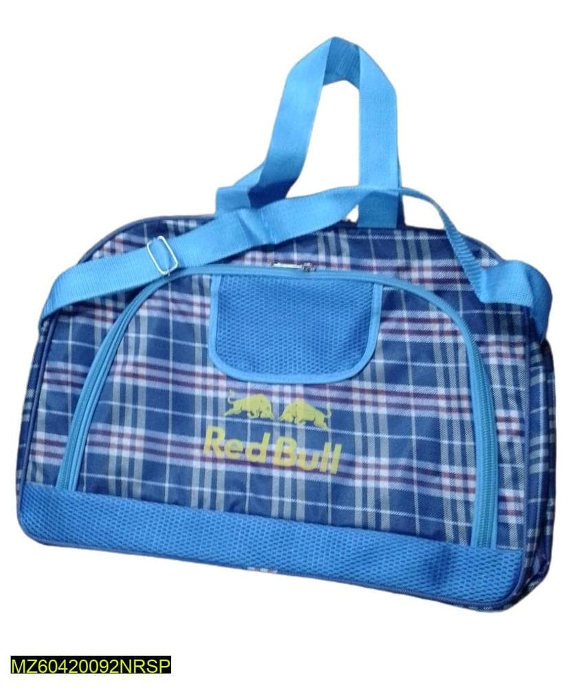 Large Capacity Duffle Bag Blue Plaid Red Bull Logo