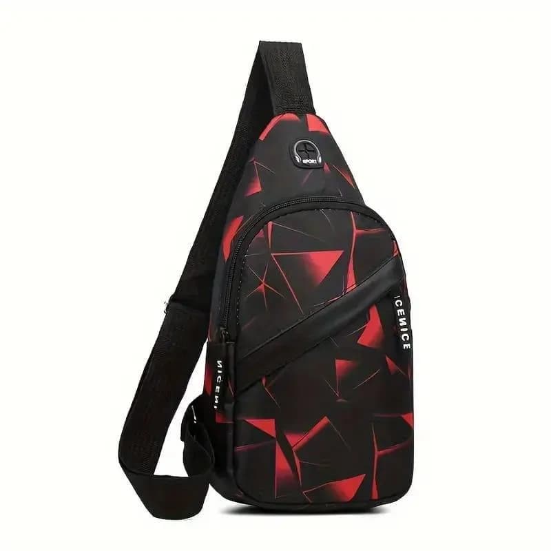 Red Black Geometric Crossbody Bag for Students & Professionals