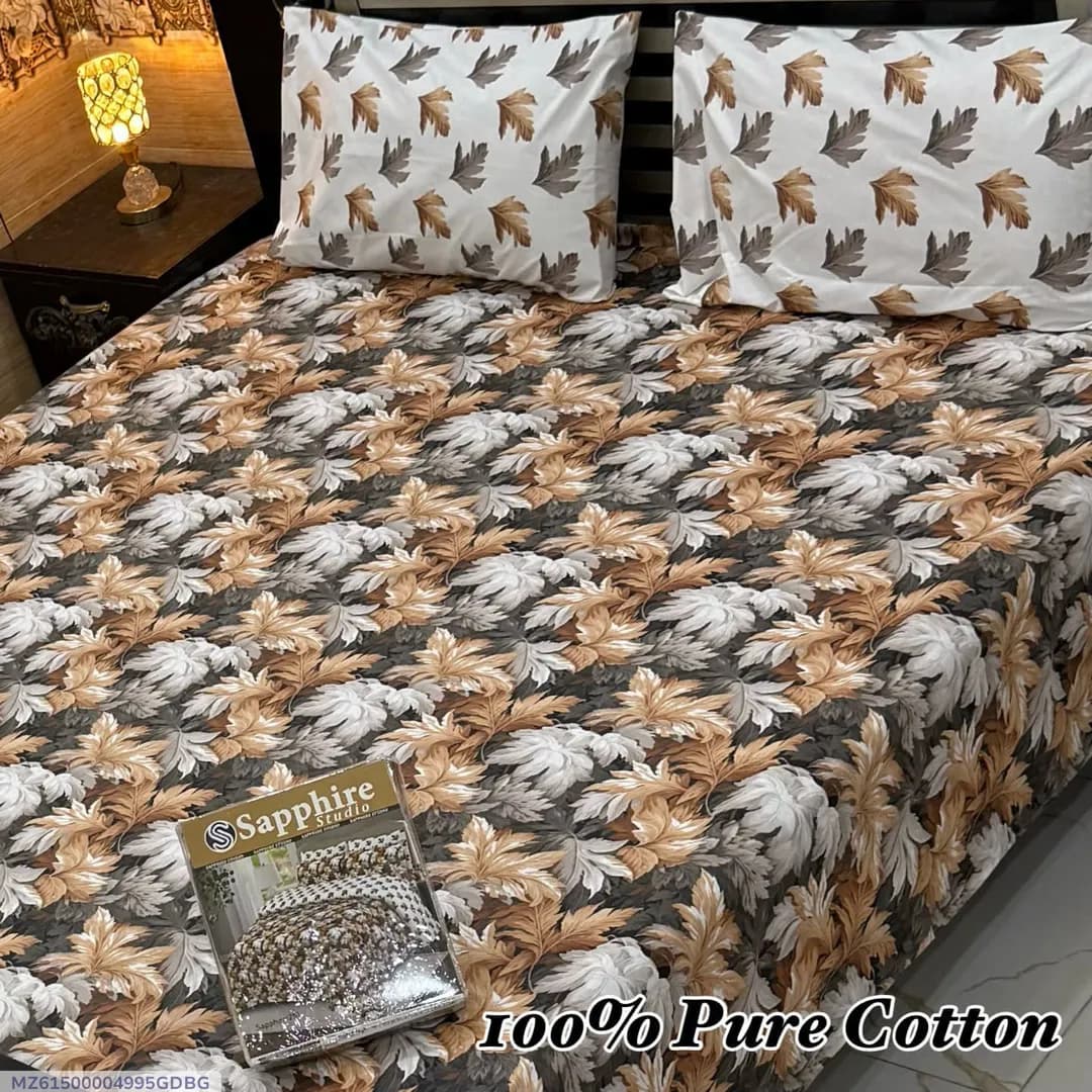 100% Pure Cotton Saffaira Leaf Print Bedsheet Set