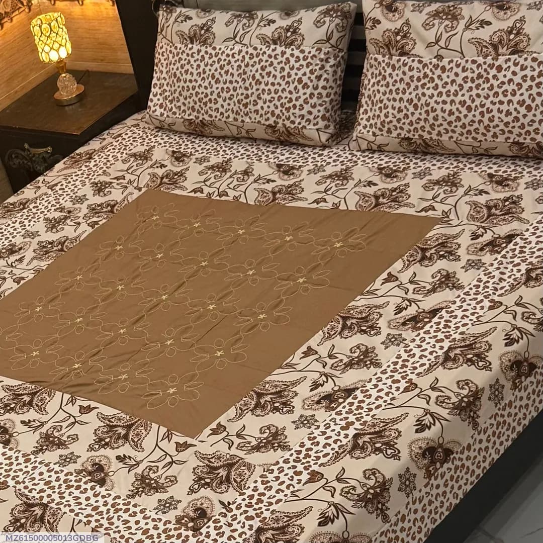Cotton Patchwork Bedsheet Set Brown Double Bed