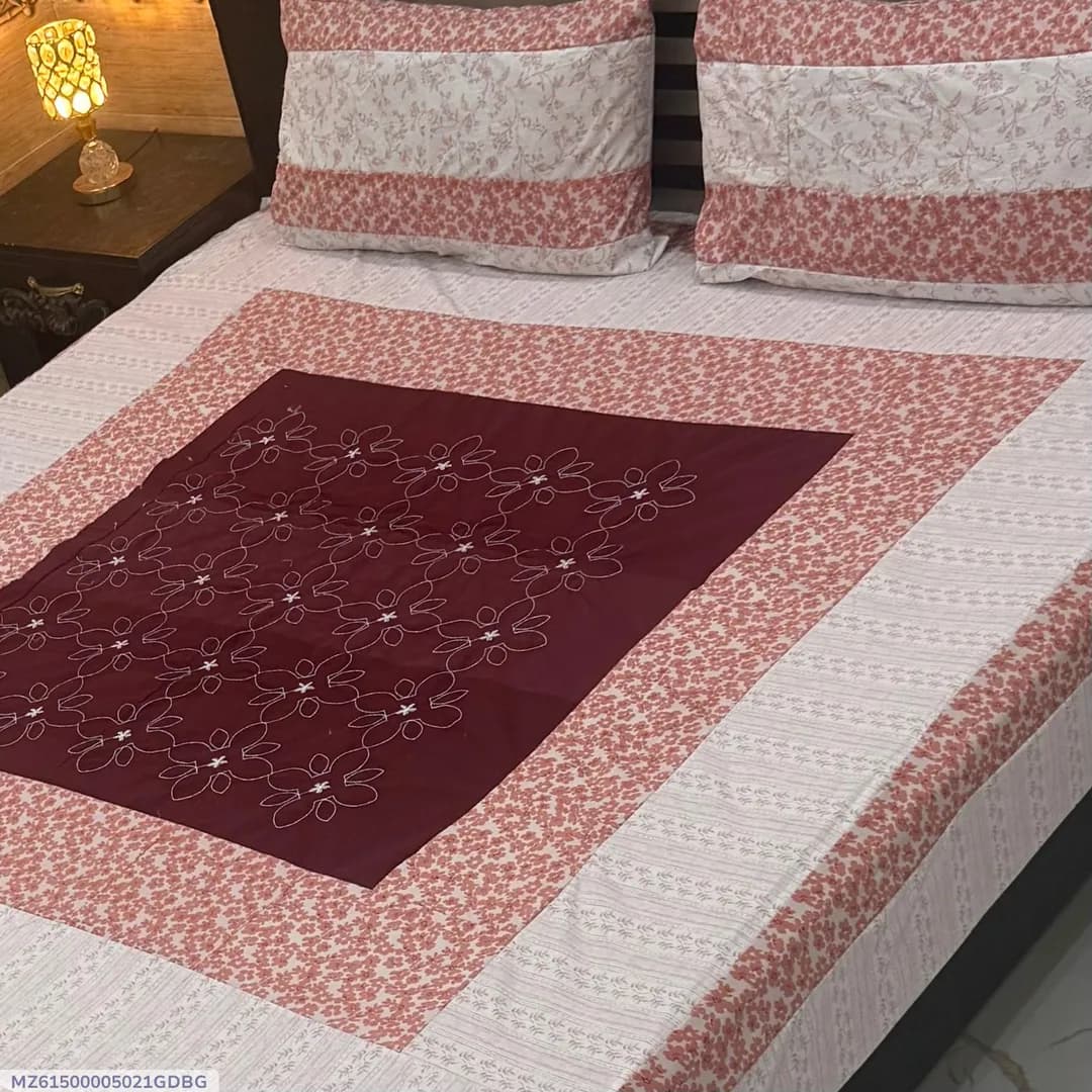Maroon Patchwork Cotton Bedsheet Set for Double Bed