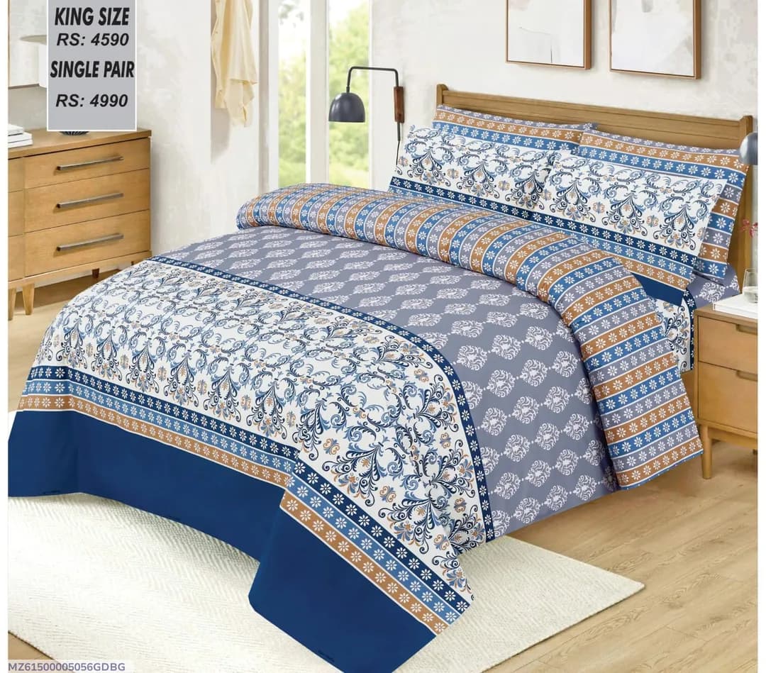 Cotton Printed Bedsheet Set Double Bed Purple 3 Pcs