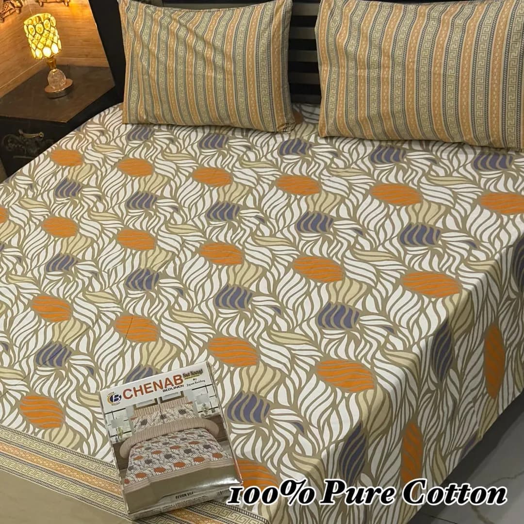 Cotton Printed King Size Bedsheet Set Off White 3 Pcs
