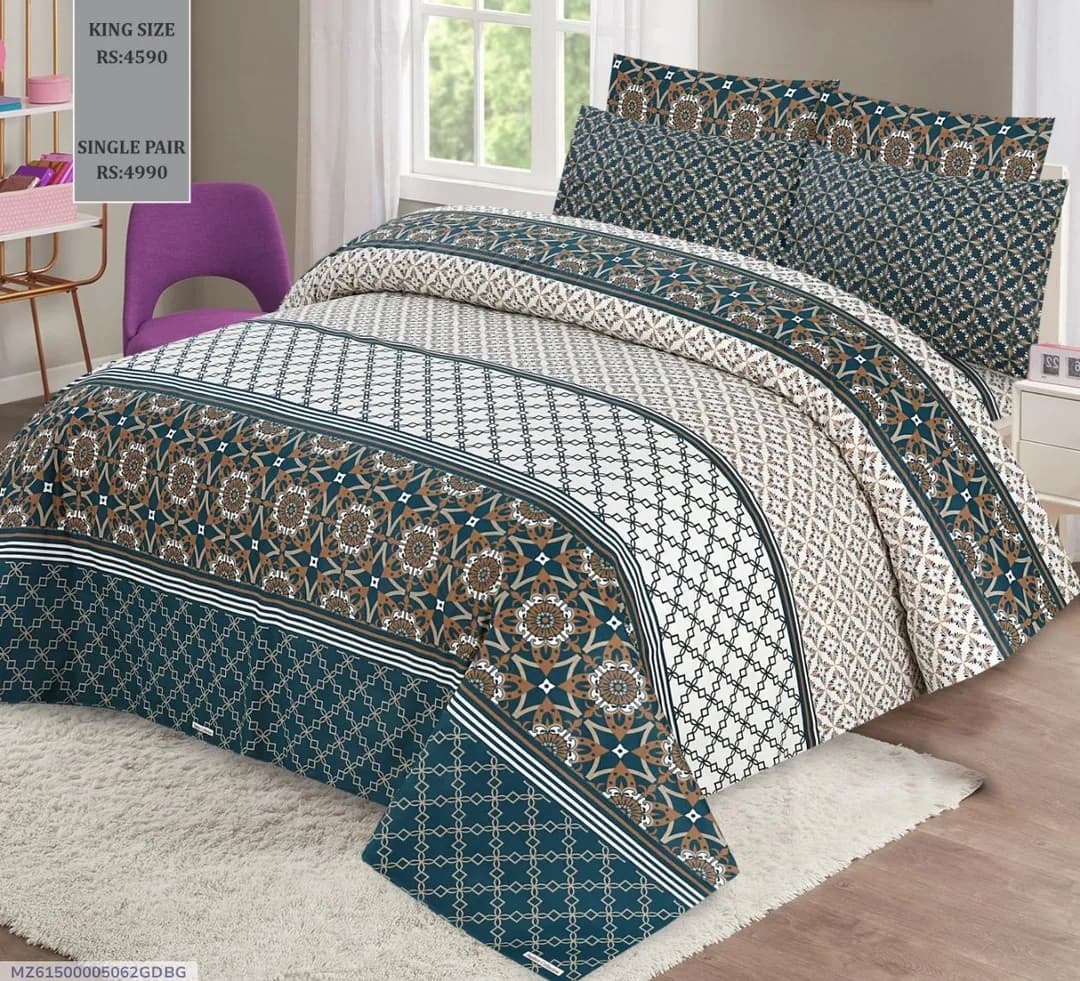 Double Bed Cotton Printed Bedsheet Set with Pillow Covers