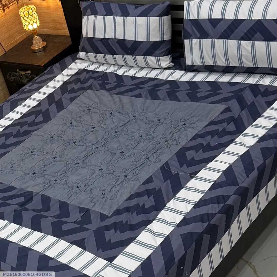 3 Pcs Cotton Sotton Patchwork Double Bedsheet