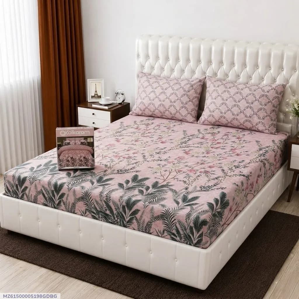 3 Pcs Cotton Salonica Printed Double Bedsheet