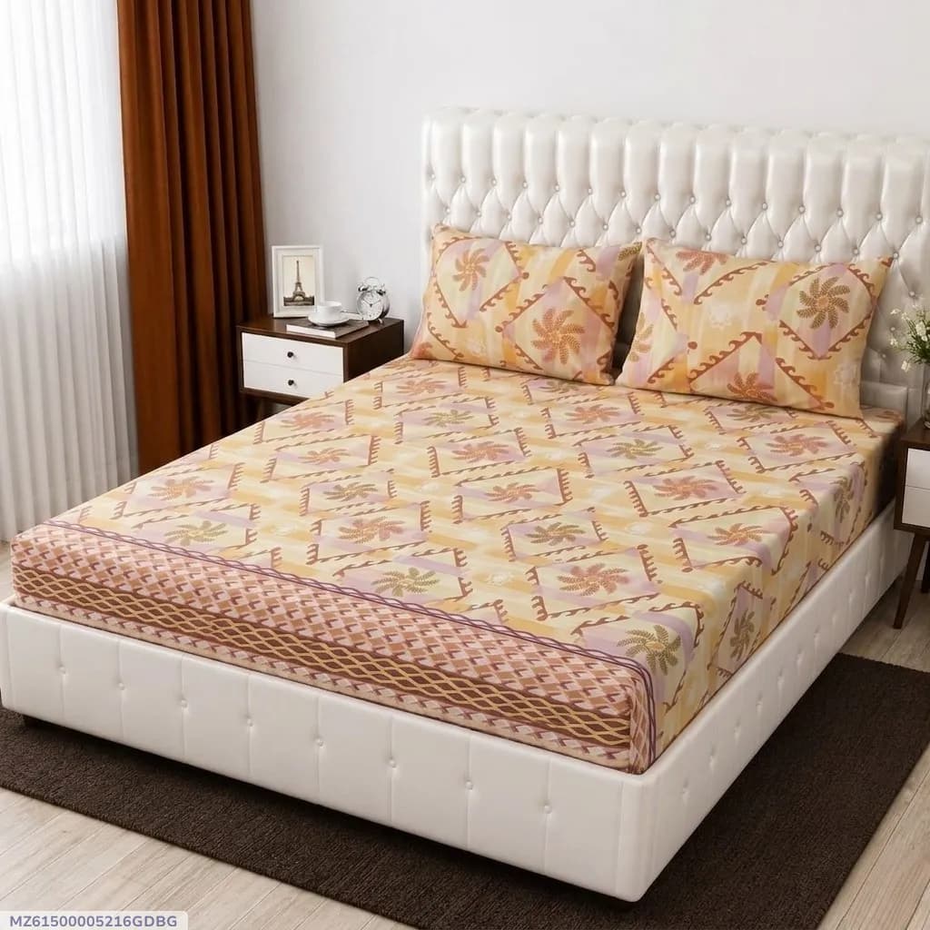 3 Pcs Cotton Printed Double Bedsheet