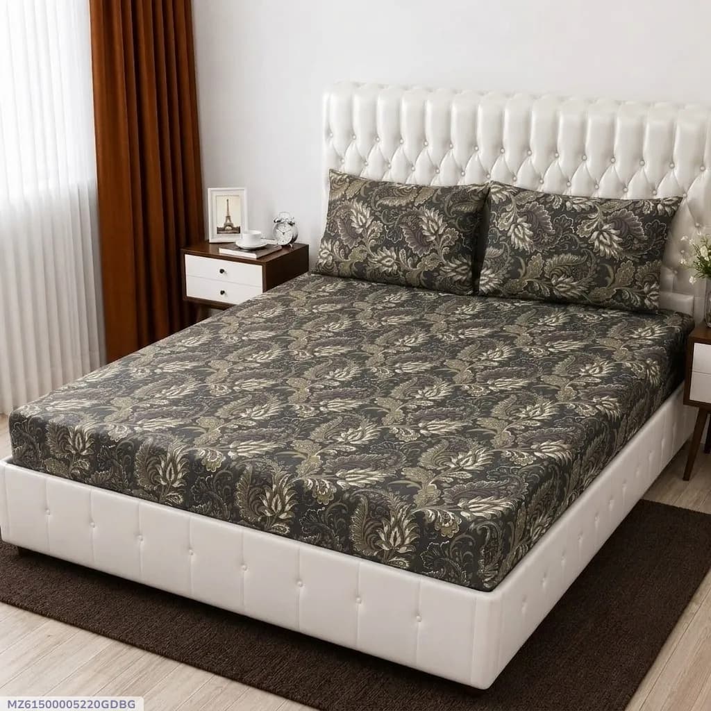 3 Pcs Cotton Printed Double Bedsheet