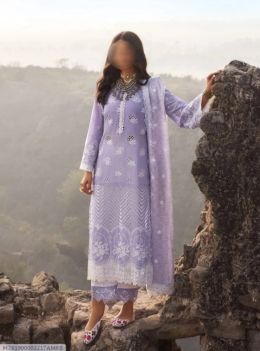 3 Pcs Women's Unstitched Chikankari Embroidered Suit