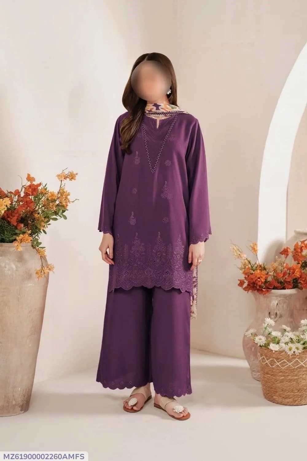 3 Pcs Women's Unstitched Chikankari Embroidered Suit