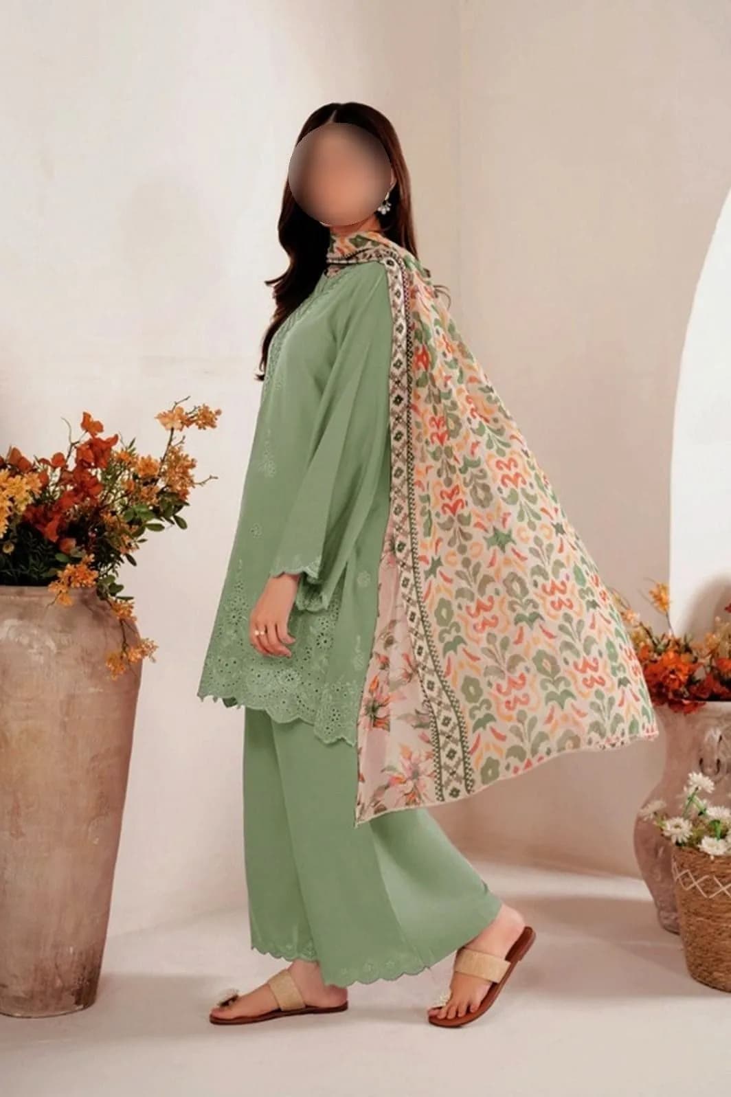 3 Pcs Women's Unstitched Chikankari Embroidered Suit