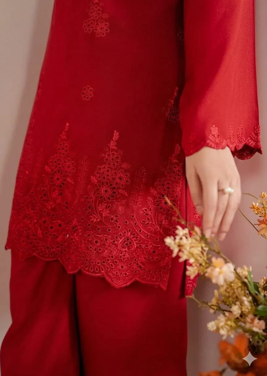 3 Pcs Women's Unstitched Chikankari Embroidered Suit
