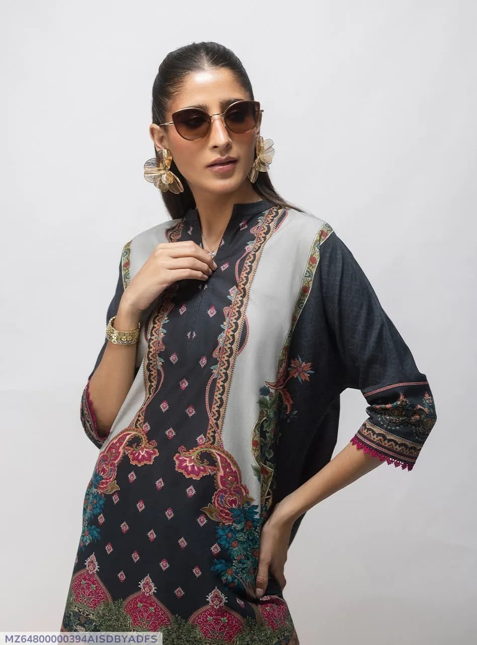 Black Digital Print Ban Collar Lawn 2Pcs Set