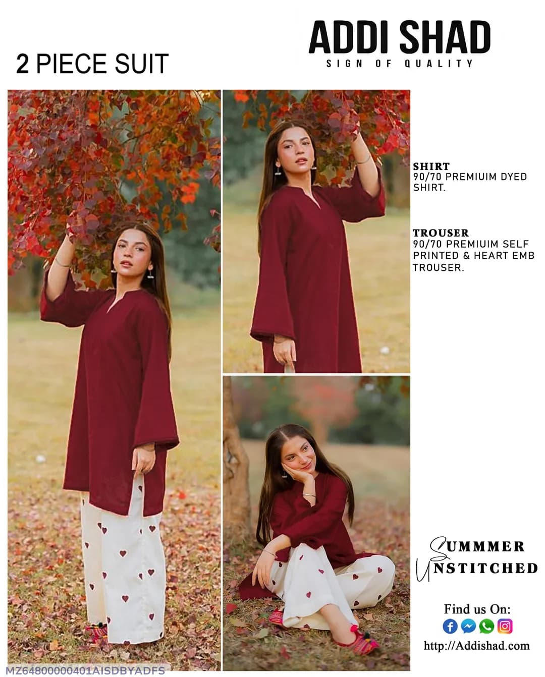 2 Piece Suit Addi Shah Unstitched Maroon White