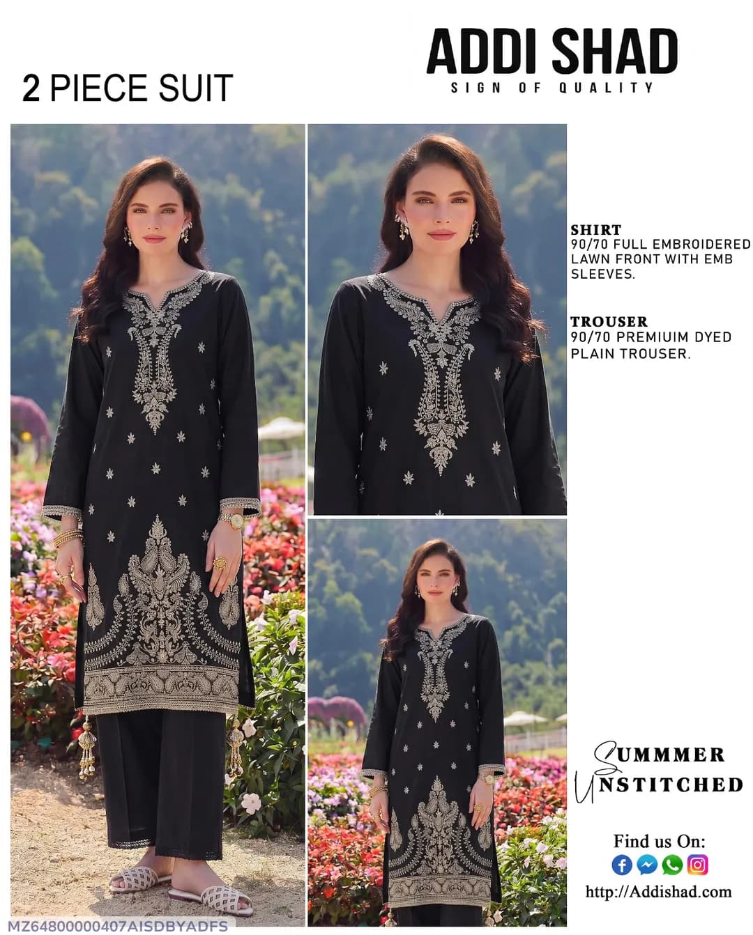 2 Pcs Women's Unstitched Embroidered Suit