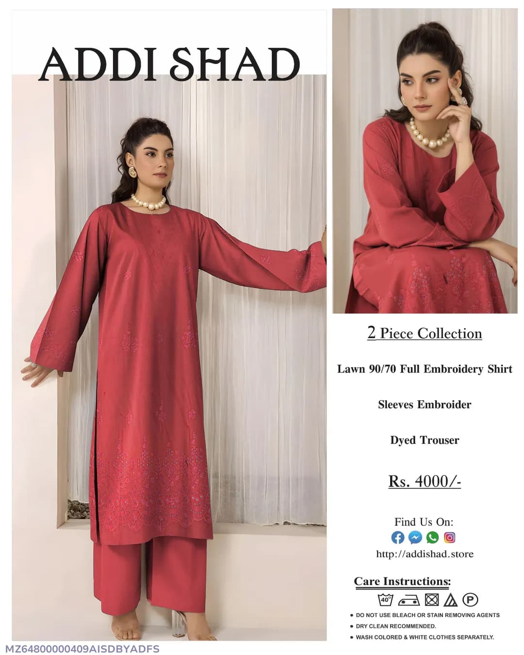 2 Pcs Women's Unstitched Embroidered Suit
