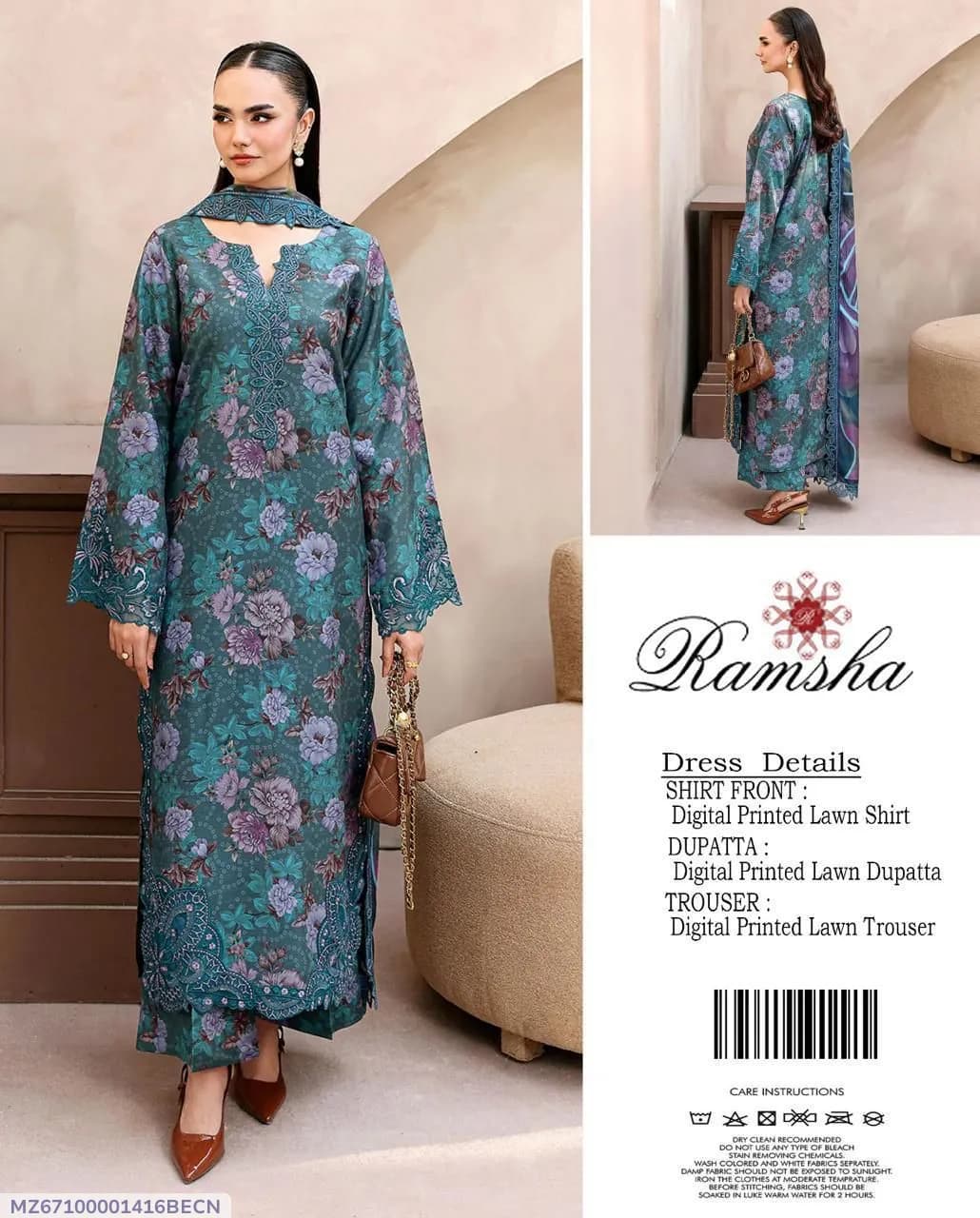 3 Pcs Women's Unstitched Digital Print Suit