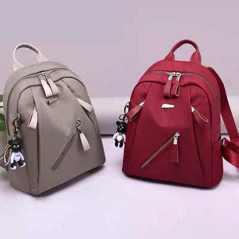 16 Inch Nylon Casual Backpack Red Grey Women Travel Bag