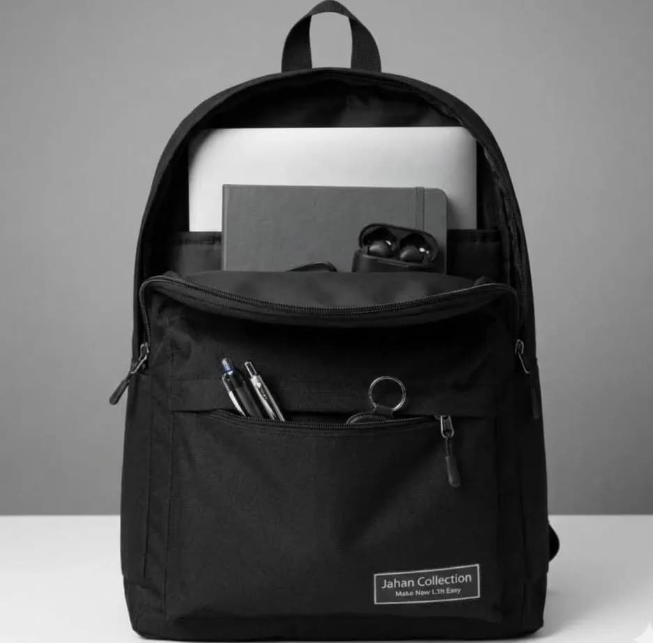 Jahan Collection Classic Black Nylon Backpack 17"