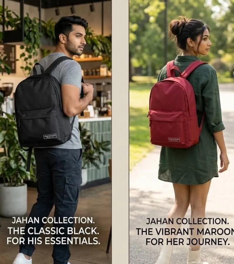 Jahan Collection Classic Black Nylon Backpack 17"