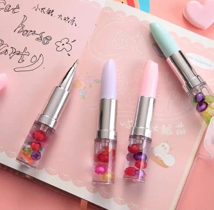 Lipstick Ballpoint Pens with Colorful Beads for Students & Office Use
