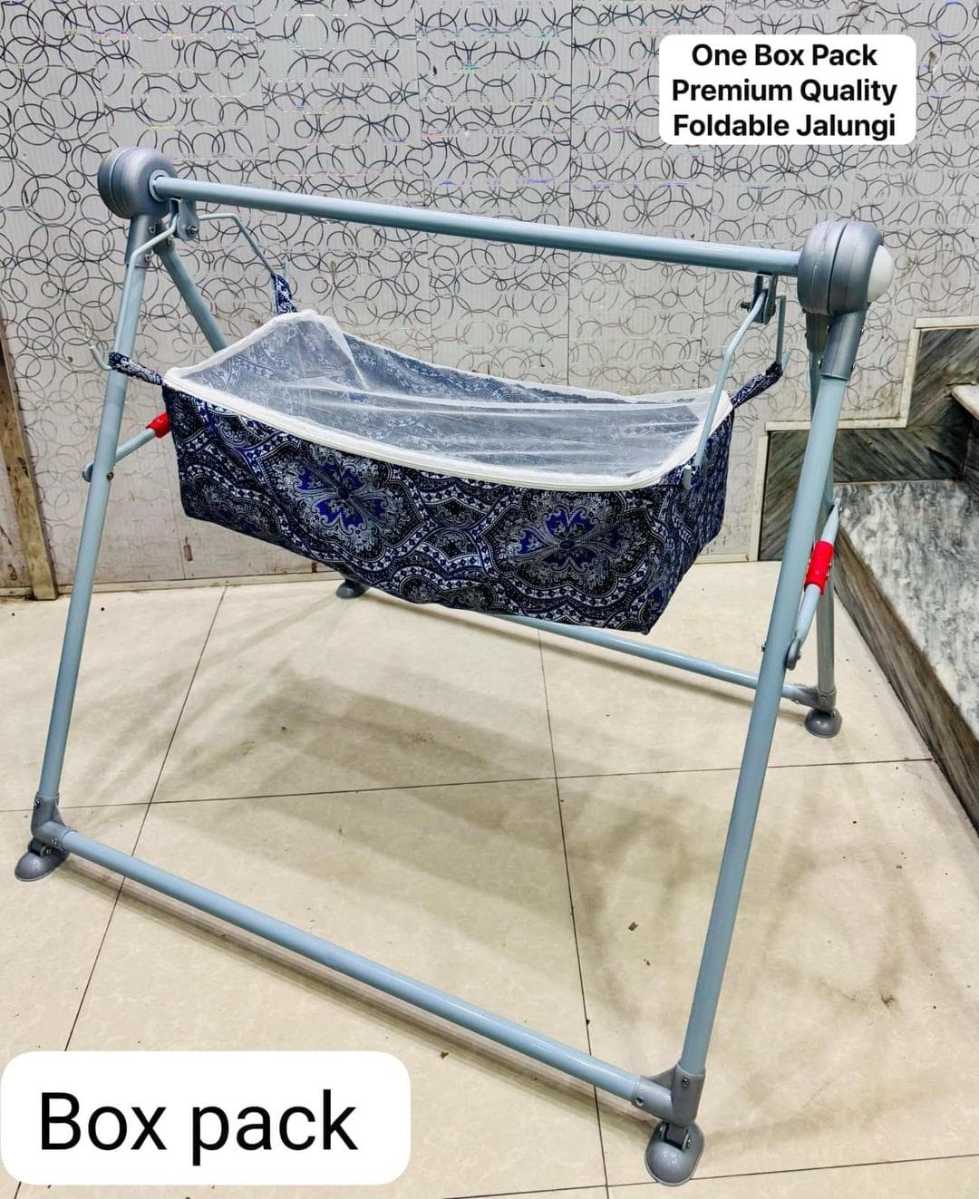 Foldable Baby Swing Blue White Mosquito Net