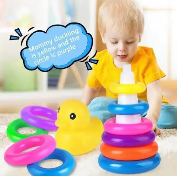 Kids Ring Tower Toy with Yellow Duck, ABS Plastic, 12 Colors