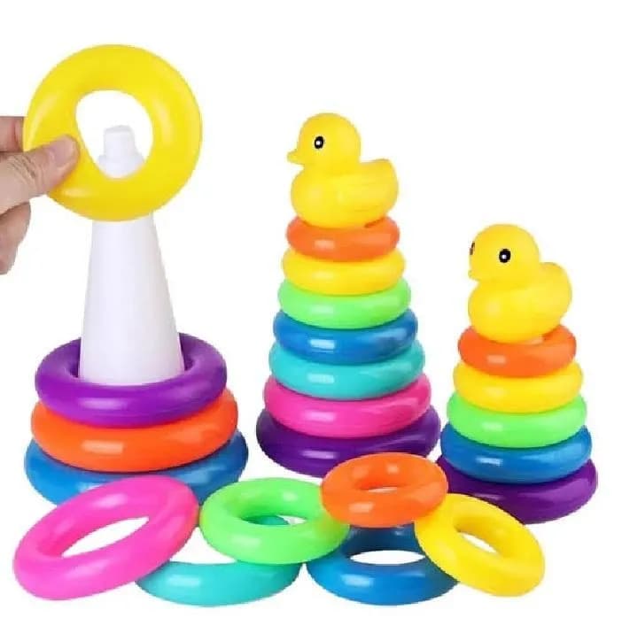Kids Ring Tower Toy with Yellow Duck, ABS Plastic, 12 Colors