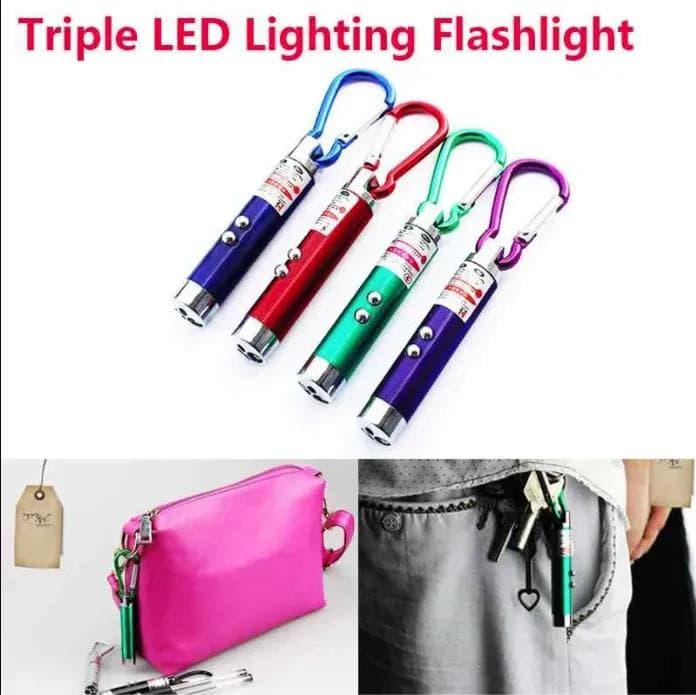 Triple LED Flashlight Keychain Multicolor ABS Plastic