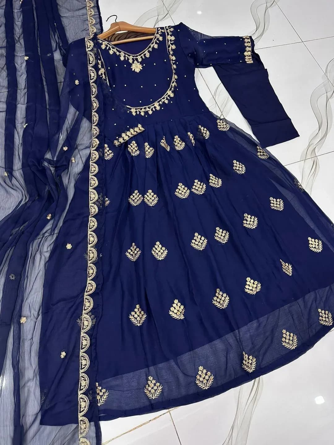 Navy Blue Embroidered Lehenga Set for Women