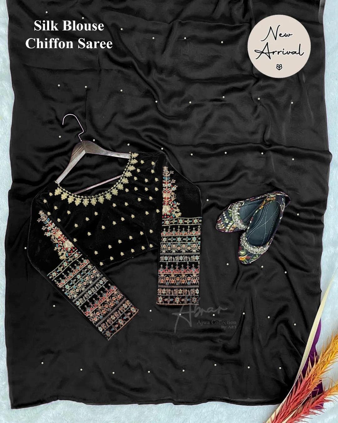 Exquisite Shamoz Silk Embroidered Stitched Saree - 1 Pc