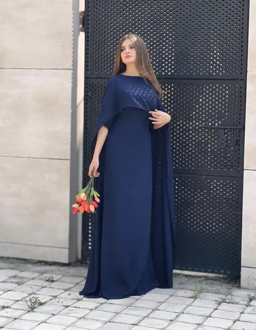Navy Blue Embroidered Long Maxi Dress for Women