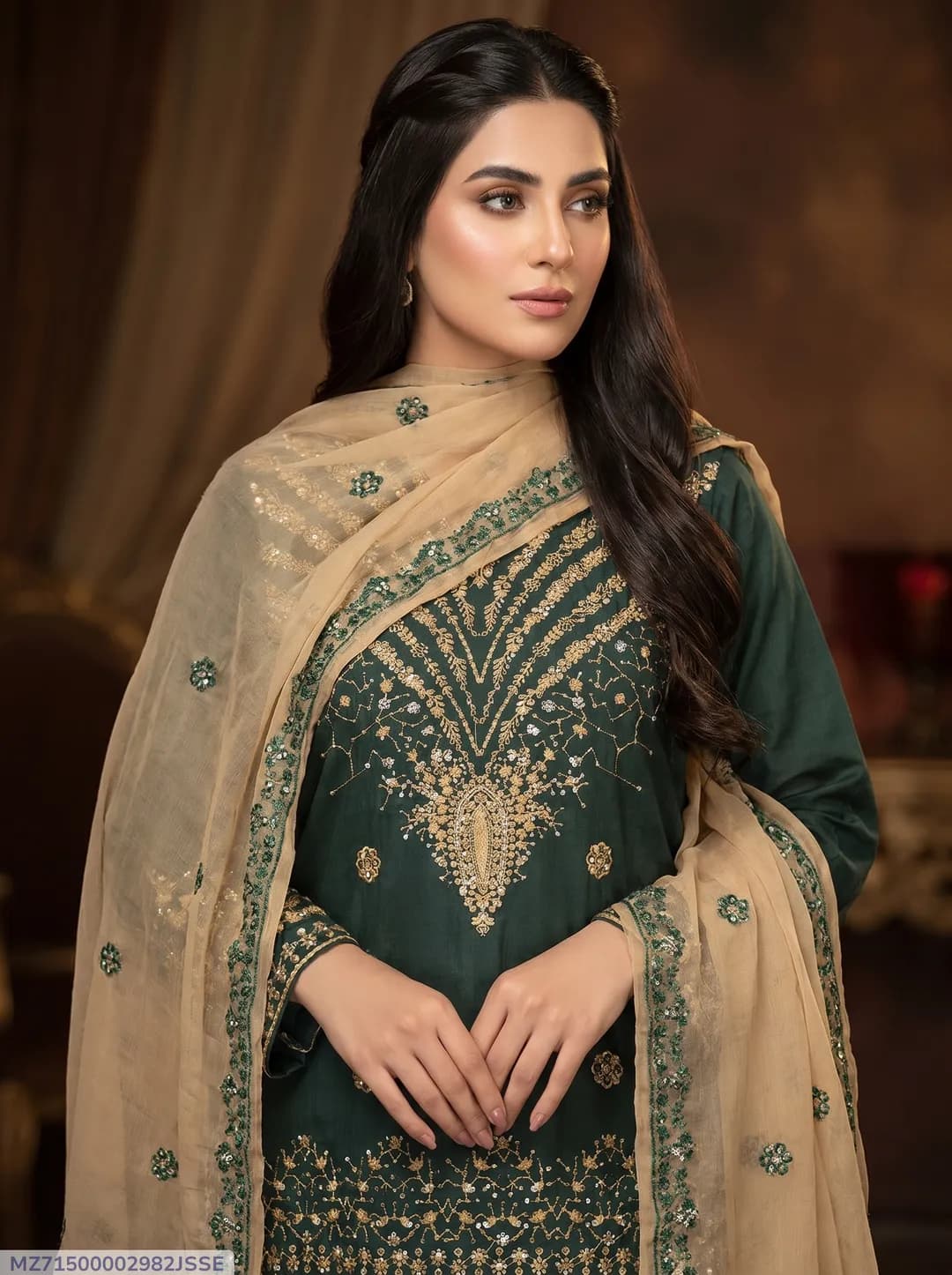 Green Embroidered 3-Piece Women's Suit for Eid Party Wear