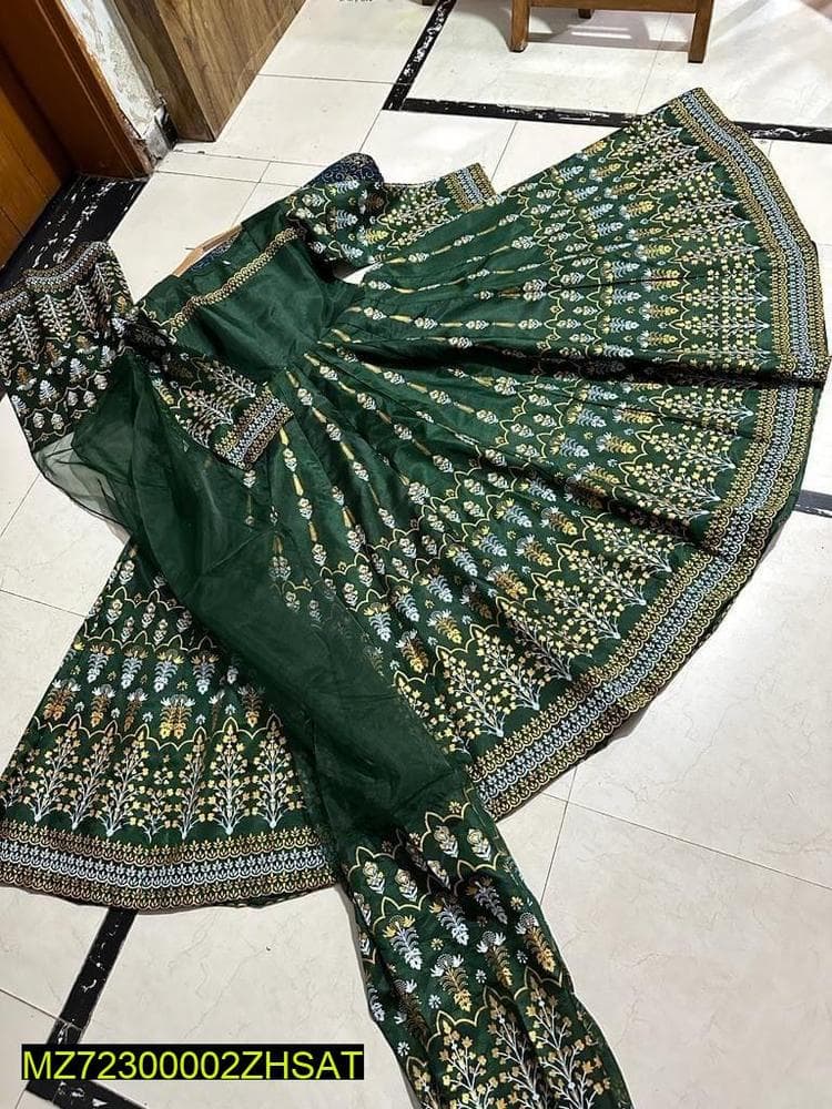 Emerald Green Katan Silk 3-Piece Wedding Set with Gold Embroidery