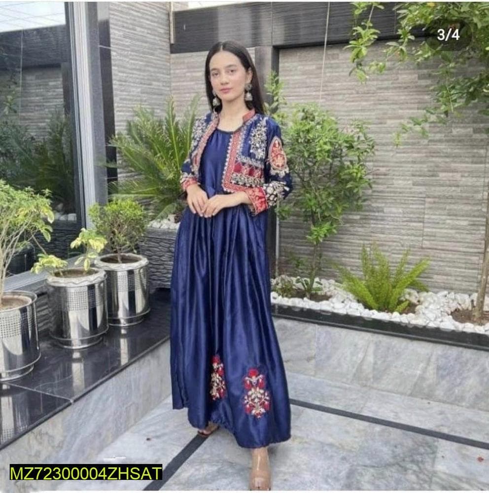 Royal Blue Katan Silk 3-Piece Embroidered Maxi Set