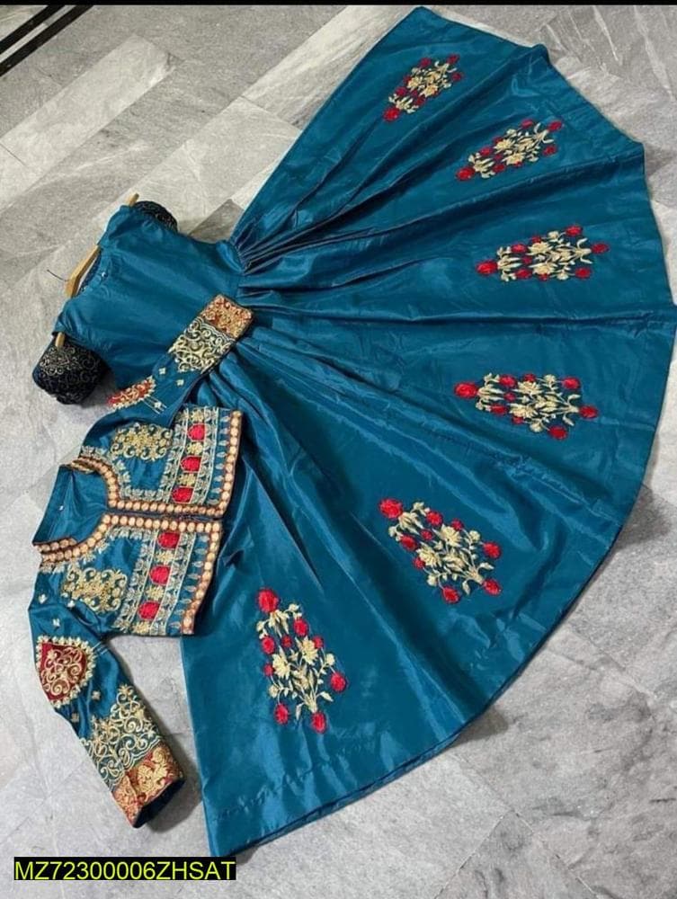 Teal Katan Silk 3-Piece Floral Embroidery Set