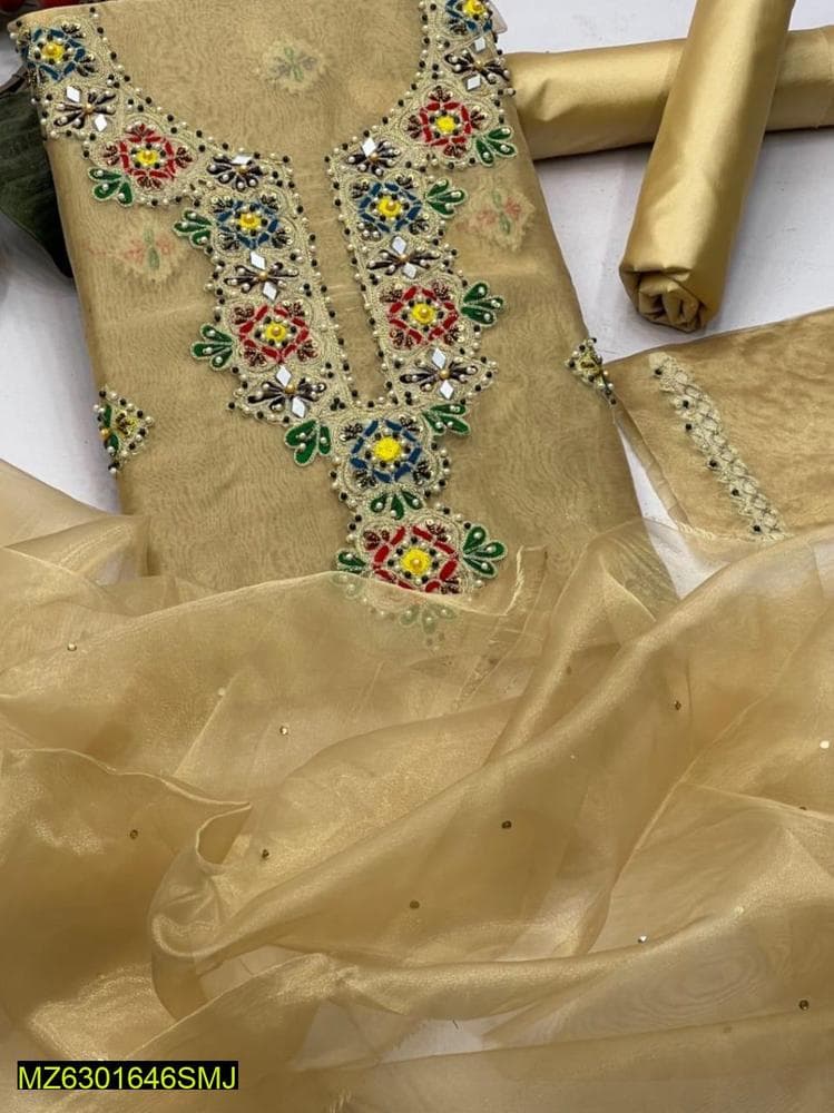Unstitched Embroidered Tissue Shirt Suit for Weddings Party Wear