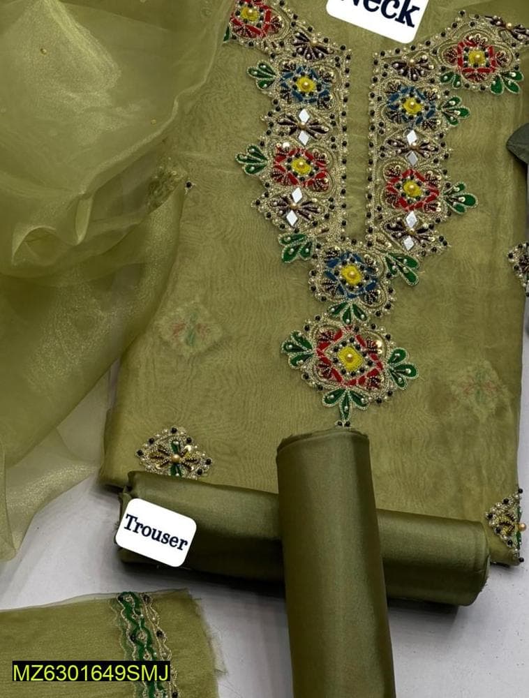 3-Piece Tissue Suit for Women with Stone Work Embroidery