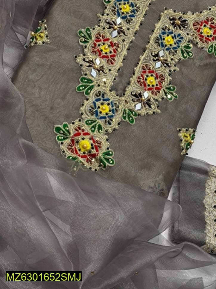 3-Piece Tissue Embroidered Suit for Women with Silk Lining