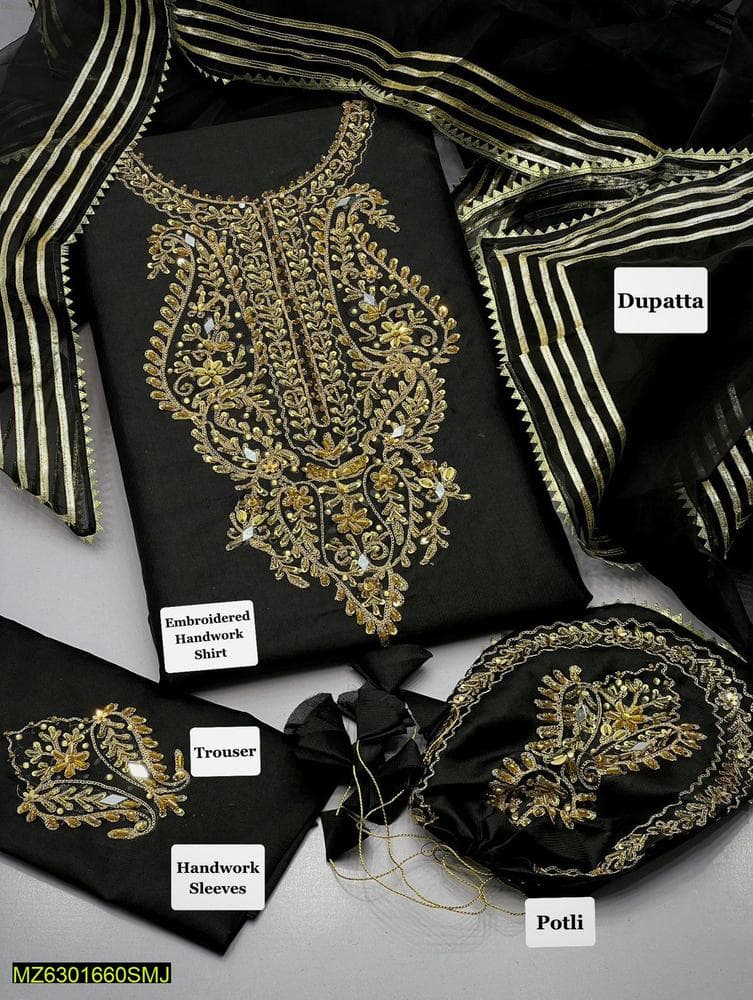 3-Piece Katan Silk Wedding Suit with Heavy Embroidery
