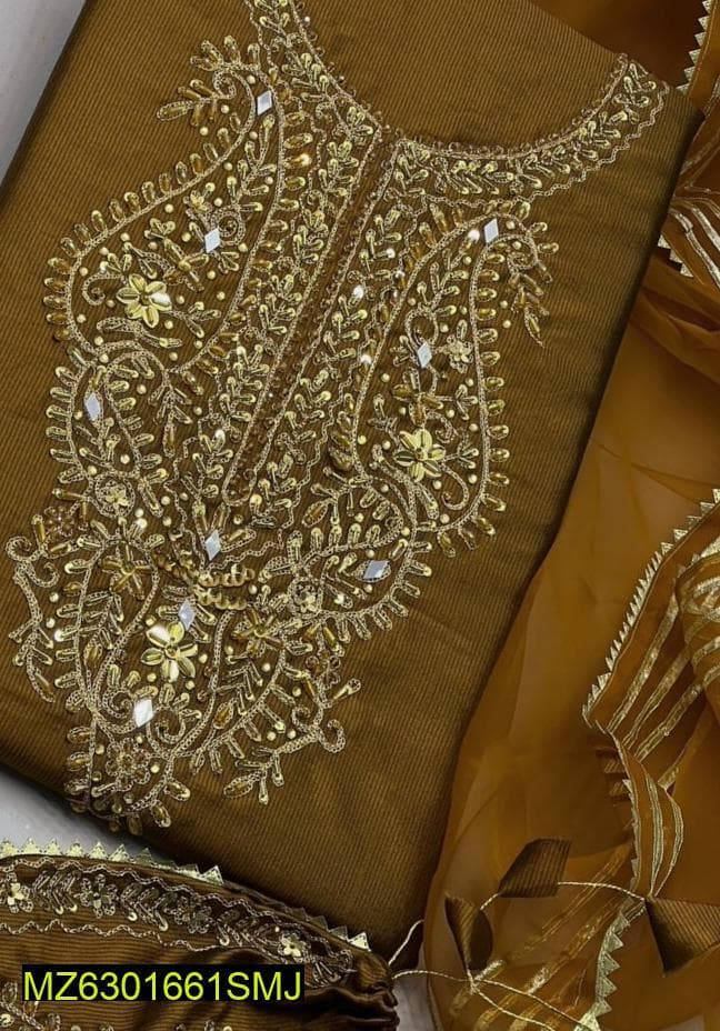 3-Piece Katan Silk Suit with Heavy Embroidery for Weddings