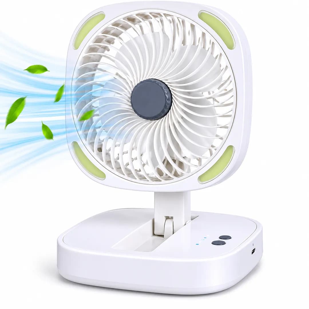 Rechargeable Foldable Storage Fan with LED Light – USB Charging Portable Desk Fan 3 Speed Adjustable