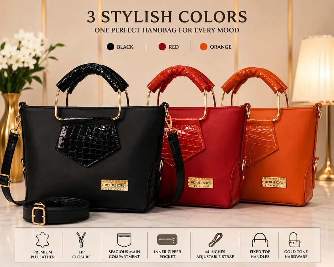 Women's Embroidered Leather Handbag Red Black Orange