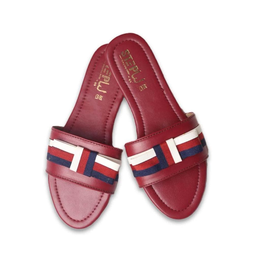 Women's Red Striped Rexine Flat Shoes Size 6-11